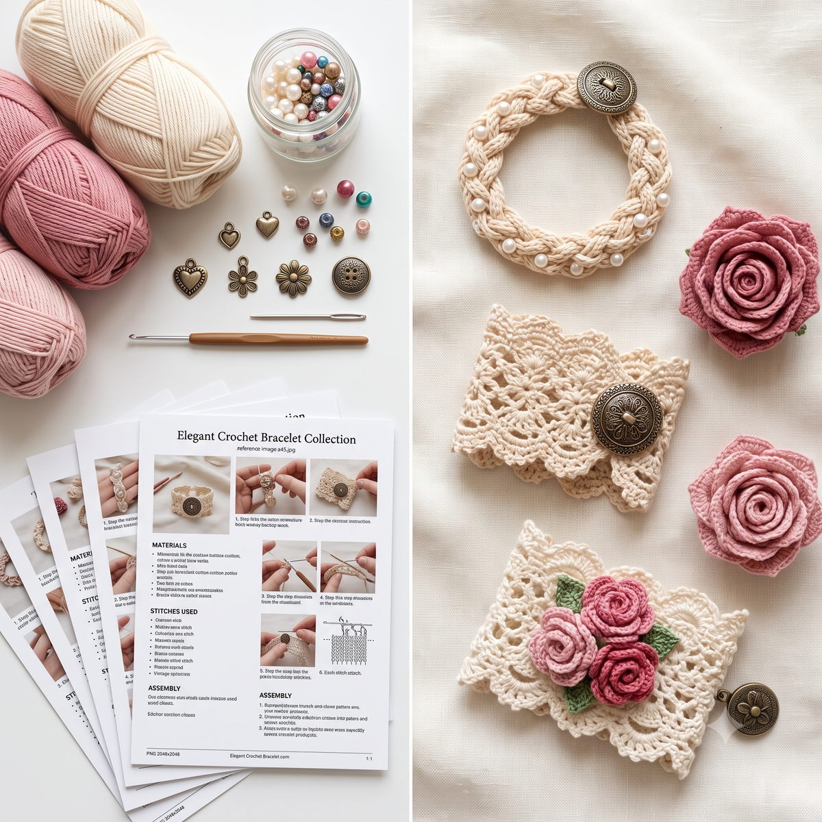 Crochet Bracelet Pattern Bundle PDF | 10 Handmade Jewelry Tutorials, Flower Beaded Boho Bracelets, Beginner, US Terms, Instant Download