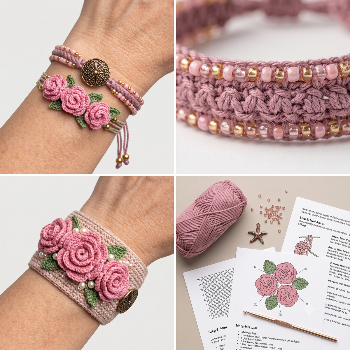 Crochet Bracelet Pattern Bundle PDF | 10 Handmade Jewelry Tutorials, Flower Beaded Boho Bracelets, Beginner, US Terms, Instant Download