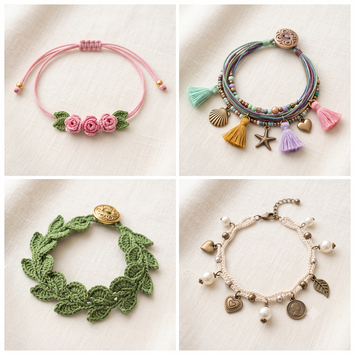 Crochet Bracelet Pattern Bundle PDF | 10 Handmade Jewelry Tutorials, Flower Beaded Boho Bracelets, Beginner, US Terms, Instant Download