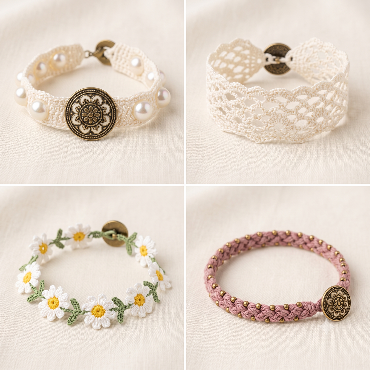 Crochet Bracelet Pattern Bundle PDF | 10 Handmade Jewelry Tutorials, Flower Beaded Boho Bracelets, Beginner, US Terms, Instant Download
