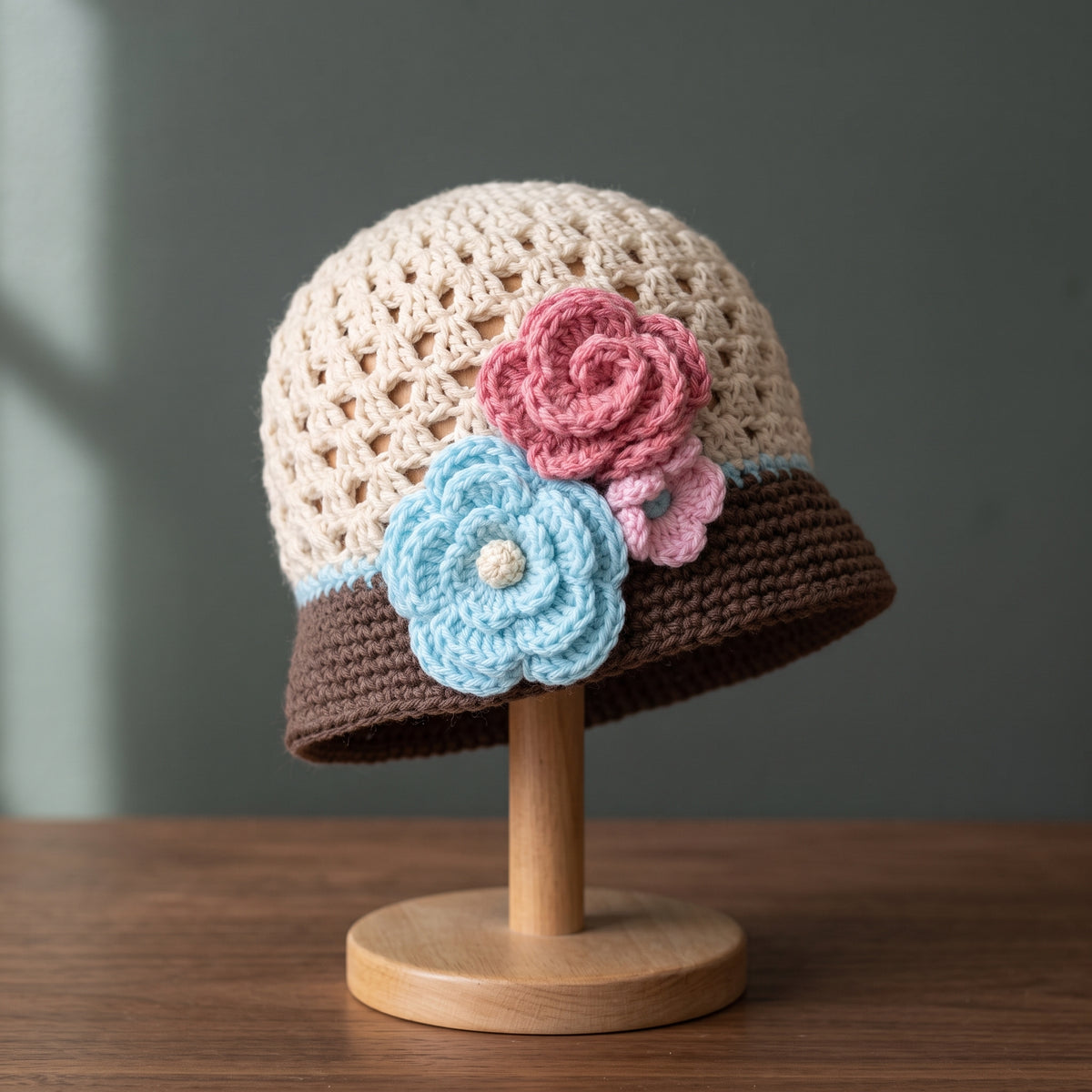 Crochet Flower Hat Pattern PDF, Baby to Adult Sizes, Lacy Summer Brim Hat with Roses, Girls Cloche Hat, Easy