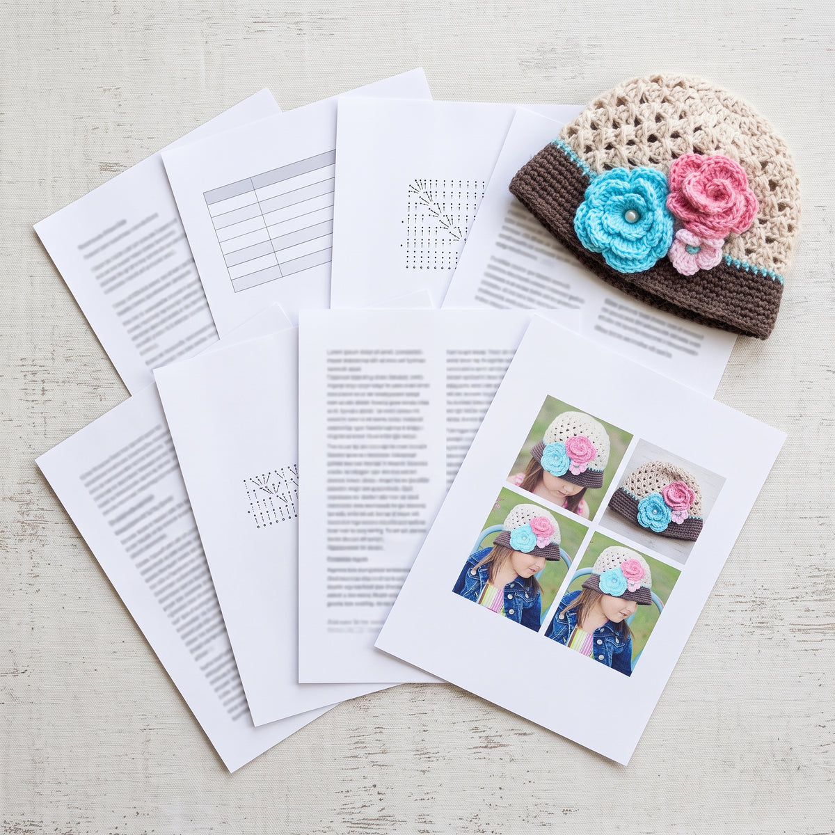 Crochet Flower Hat Pattern PDF, Baby to Adult Sizes, Lacy Summer Brim Hat with Roses, Girls Cloche Hat, Easy