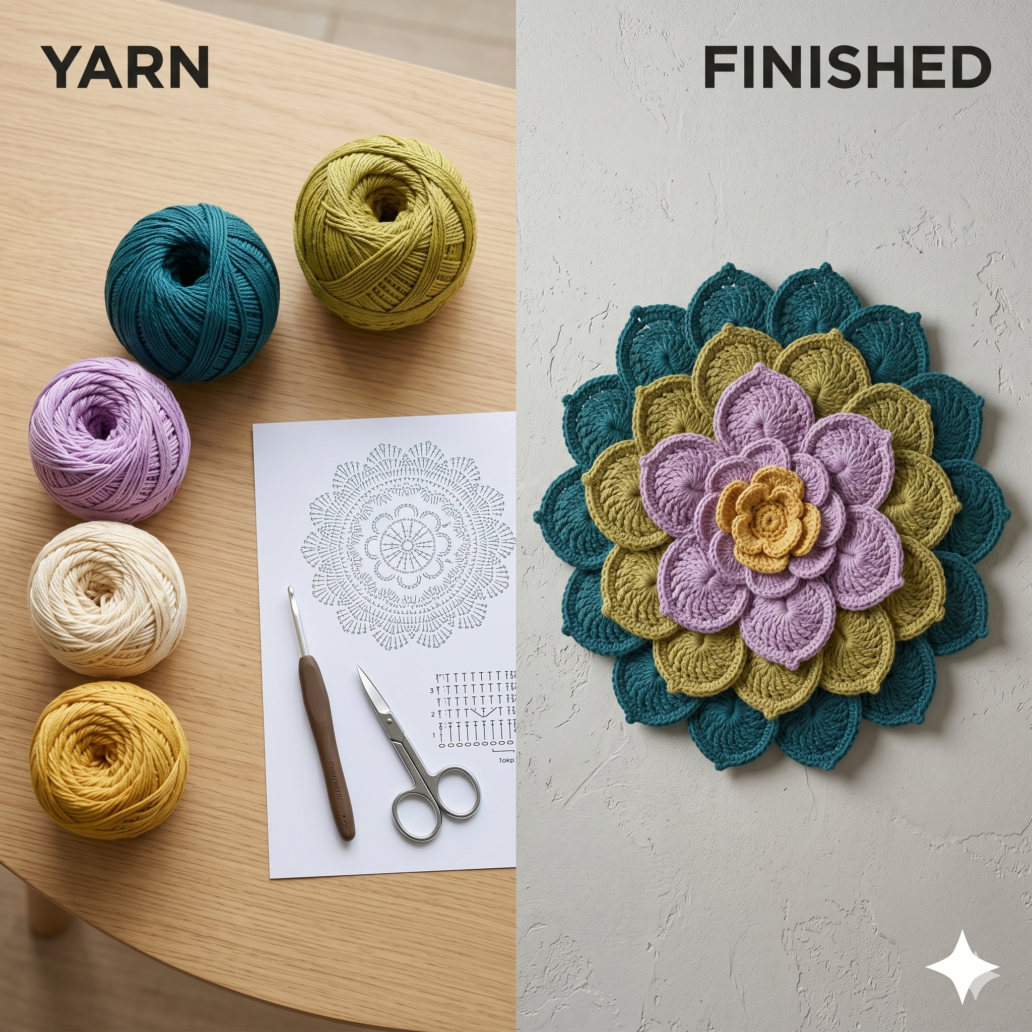 Crochet Flower Wall Hanging Pattern, Crochet Floral Mandala, Leaf Arrangement Crochet Pattern, Crochet Wall Decor, Boho Home Decor Pattern