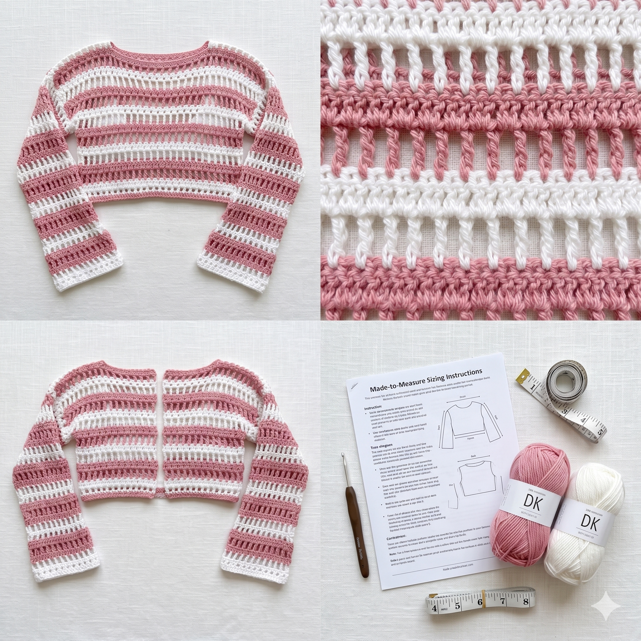 Crochet Mesh Sweater Pattern PDF, Striped Crochet Crop Top Pattern, Open Stitch Summer Crochet Sweater, Made to Measure Crochet Pullover Top