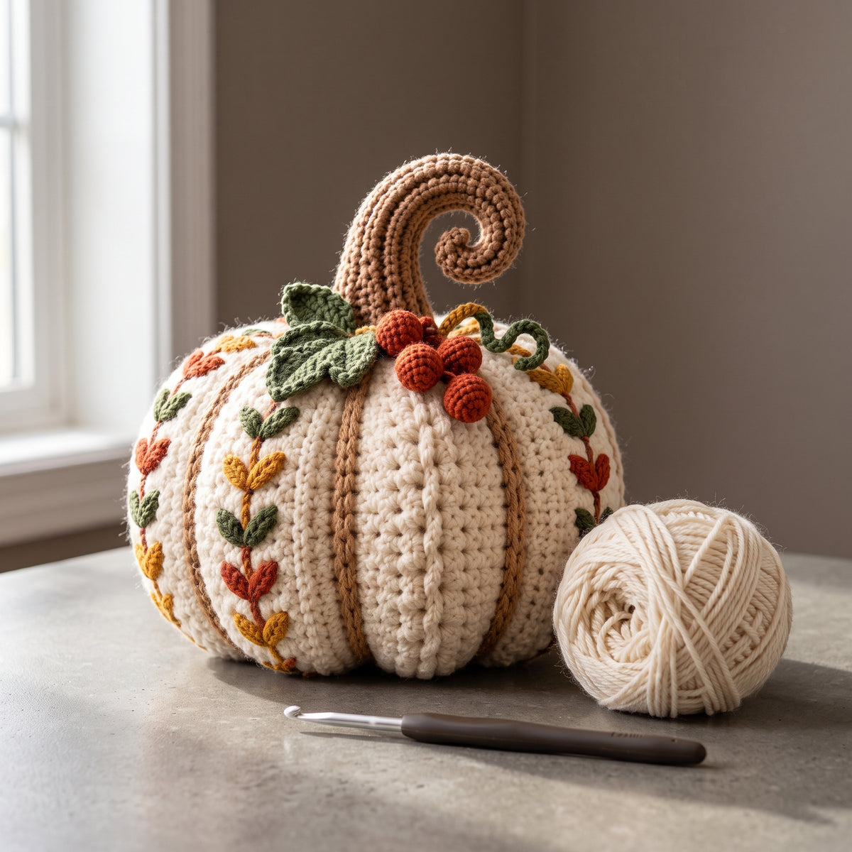 Crochet Pumpkin Pattern PDF, Pumpkin Trio with Bobbles, Cables and Embroidery, Fall Home Decor Amigurumi, Thanksgiving Centerpiece
