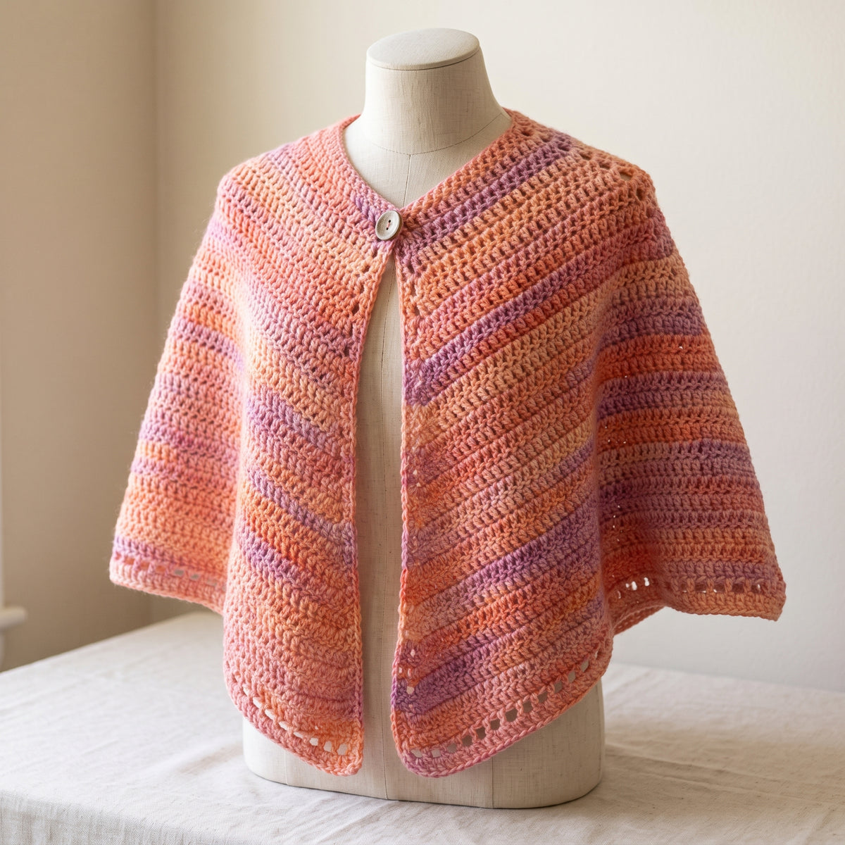 Crochet Shoulder Wrap Pattern PDF, Wheelchair Shawl and Bed Jacket, Short Capelet with Button, Easy Caregiver Gift