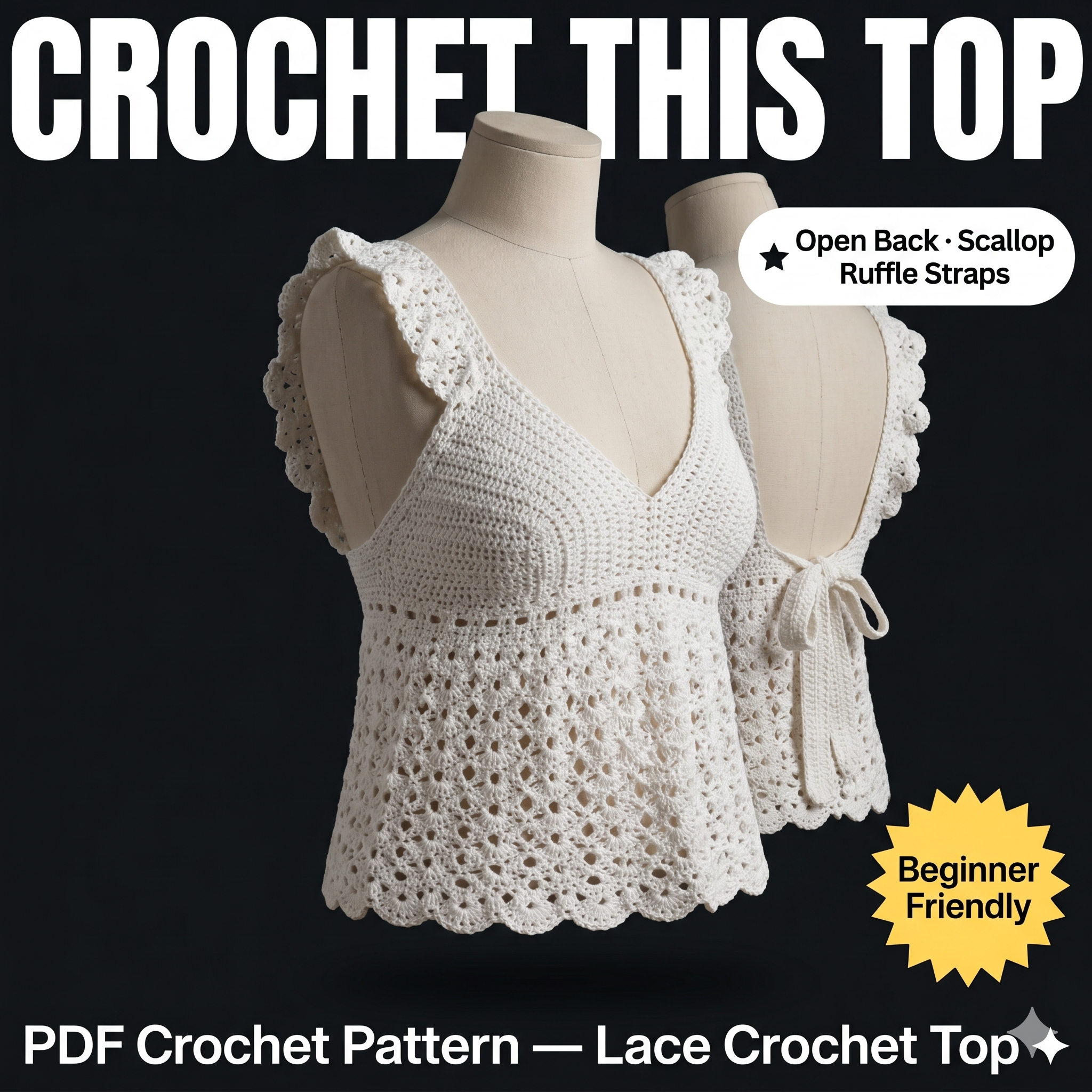 Crochet Tank Top Pattern PDF, Boho Summer Crochet Top Pattern, Easy Lace Camisole Pattern, Womens Crochet Blouse Tutorial, Beginner Friendly