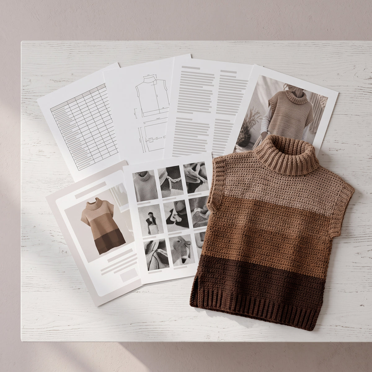 Crochet Tunic Pattern PDF, Oversized Turtleneck Tunic with Side Slits, Ombré Brown, Sizes S to 5XL, Beginner