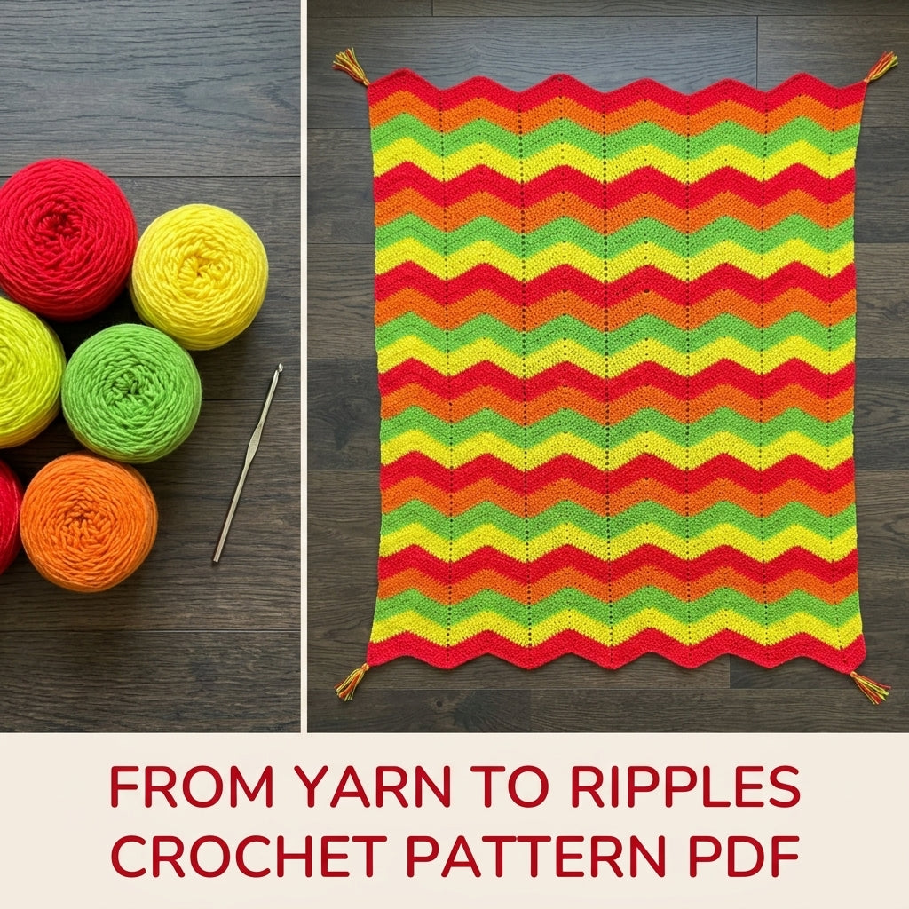 Bright Ripple Blanket Crochet Pattern PDF – Bright Zigzag Afghan with Tassels