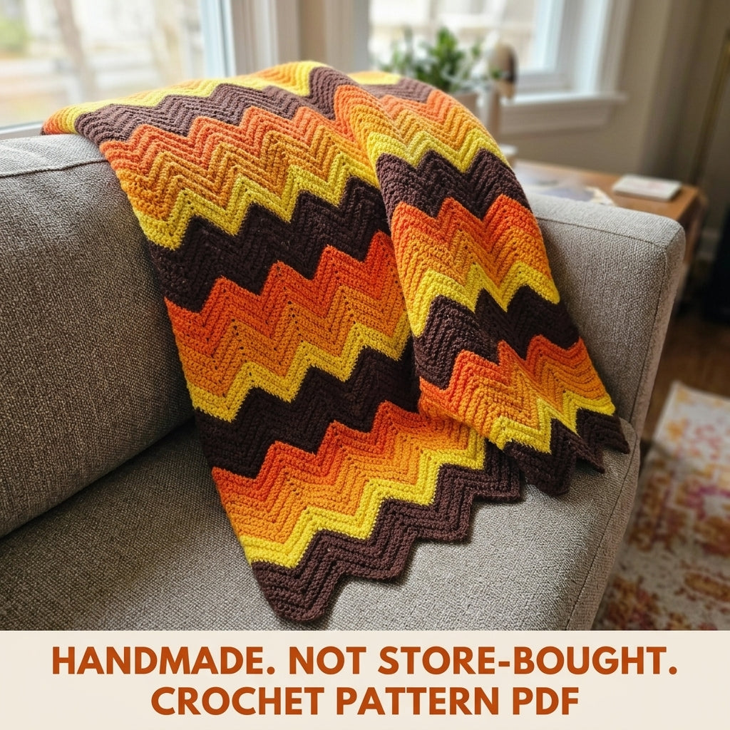 Sunset Ripple Blanket Crochet Pattern PDF – Retro Stripe Afghan
