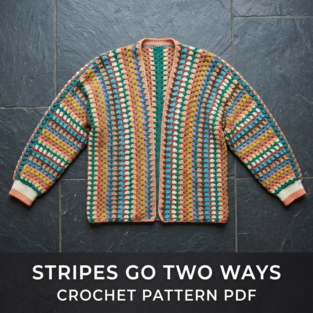 Granny Stripe Cardigan Crochet Pattern PDF - Colorful Open Front Boho Cardigan for Women