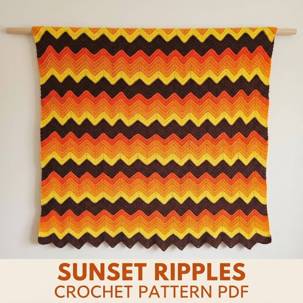 Sunset Ripple Blanket Crochet Pattern PDF – Retro Stripe Afghan