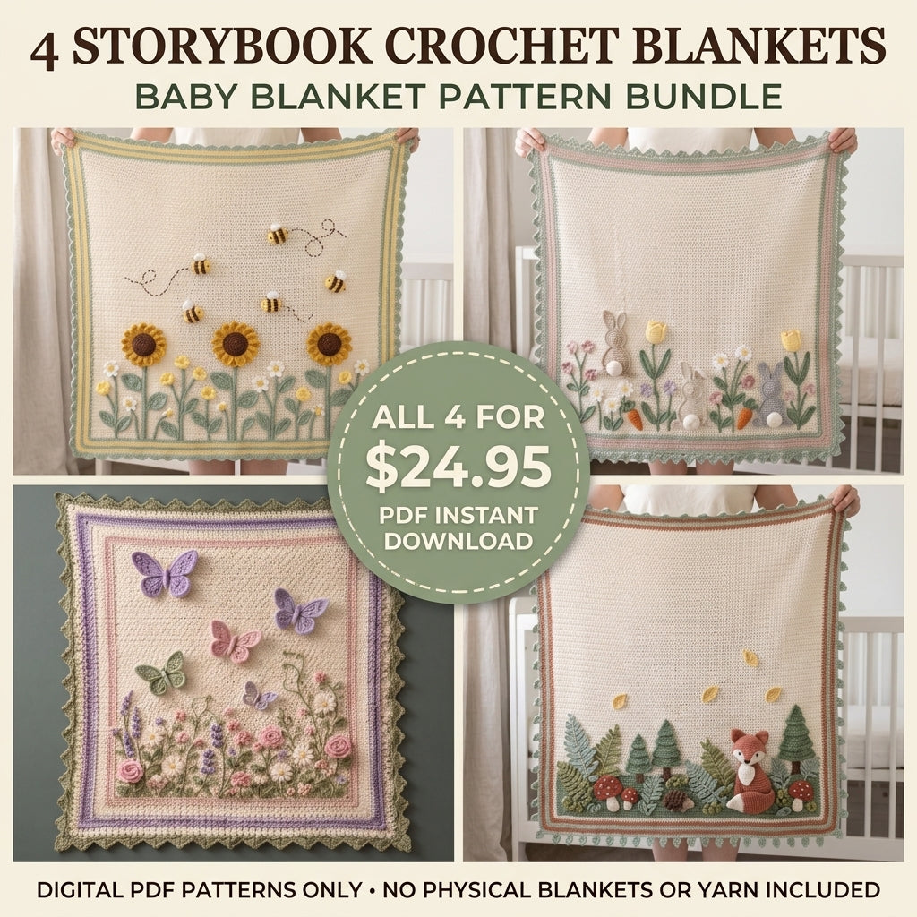 The Storybook Meadow Baby Blanket Collection – 4 PDF Crochet Patterns