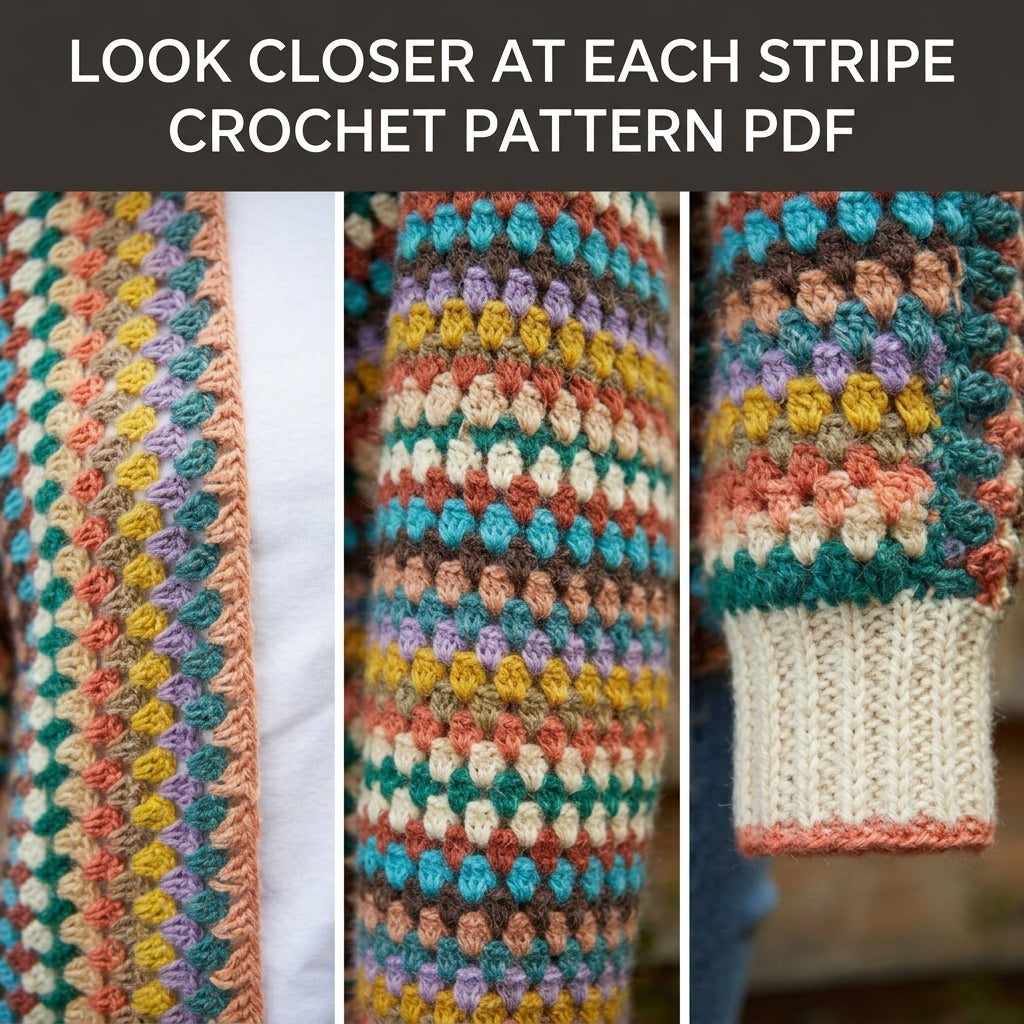 Granny Stripe Cardigan Crochet Pattern PDF - Colorful Open Front Boho Cardigan for Women