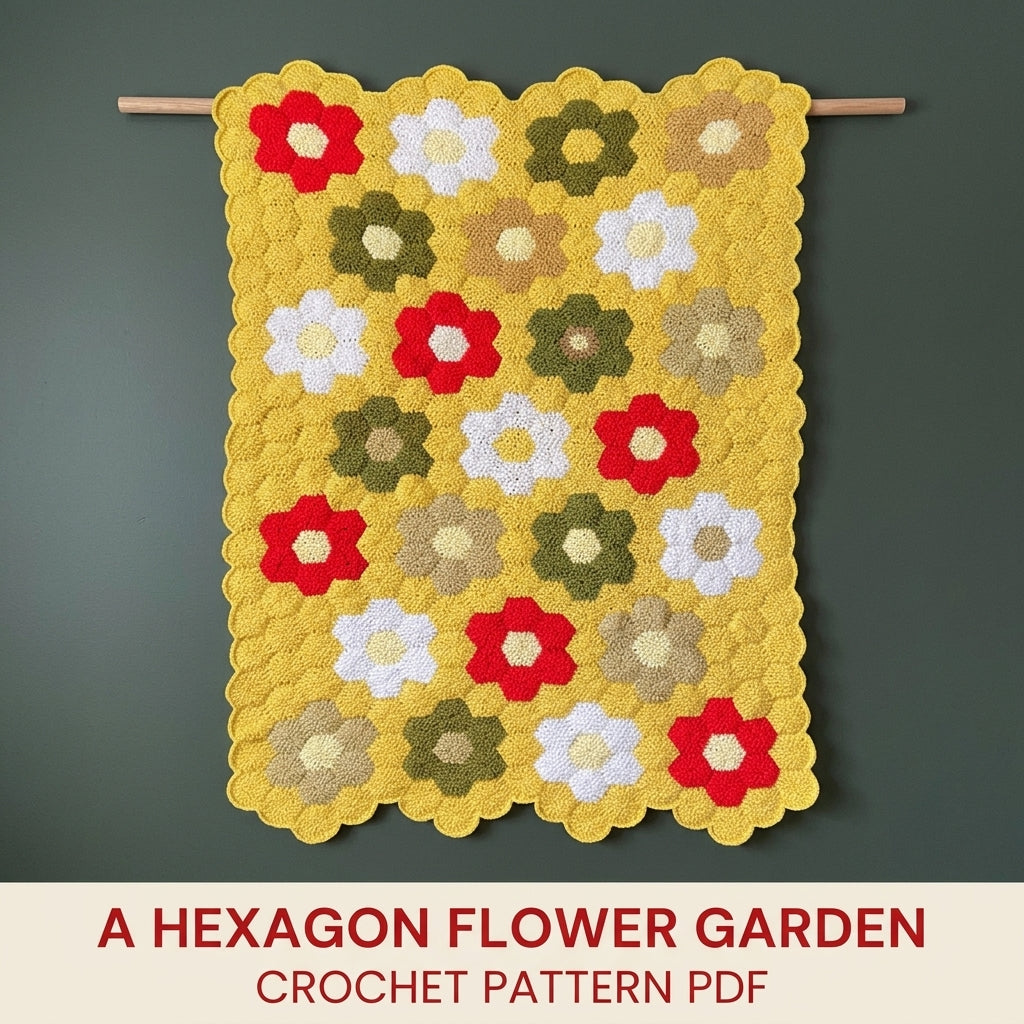 Hexagon Blanket Crochet Pattern PDF – Granny Flower Garden Afghan