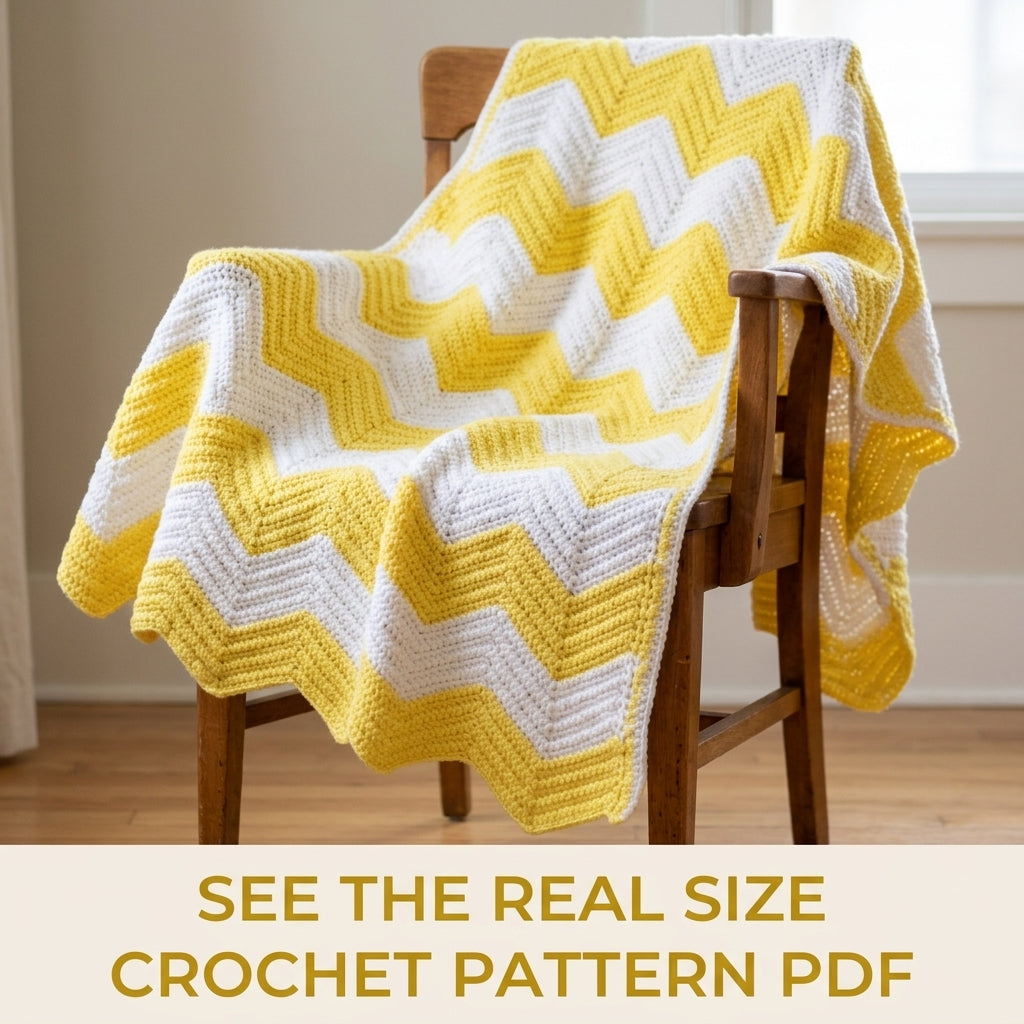 Yellow and White Chevron Blanket Crochet Pattern PDF – Classic Stripes