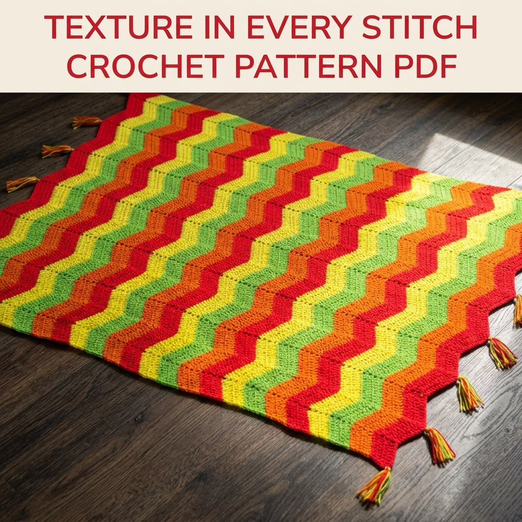 Bright Ripple Blanket Crochet Pattern PDF – Bright Zigzag Afghan with Tassels