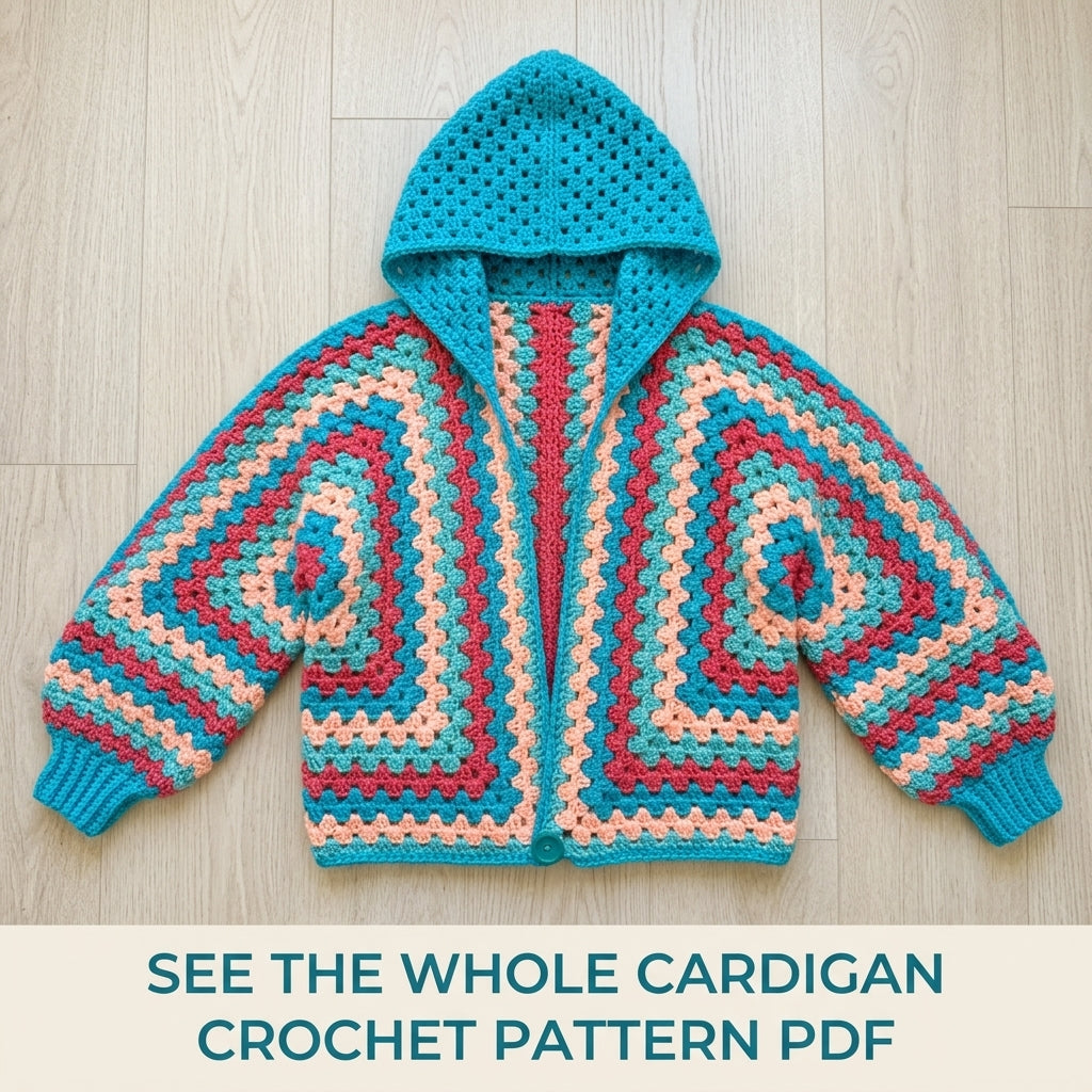 Hooded Hexagon Cardigan Crochet Pattern PDF – Granny Stripe Hoodie Cardigan