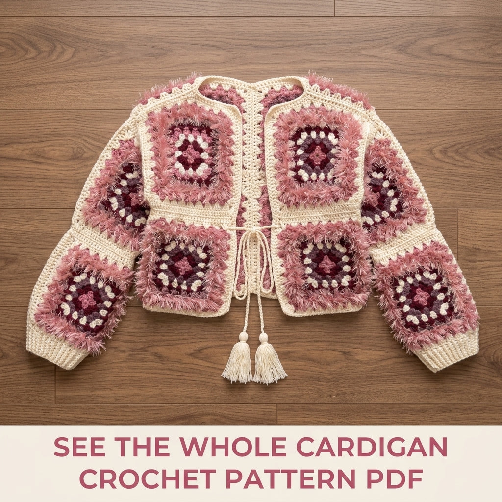 Fluffy Pink Cardigan Crochet Pattern PDF – Granny Square Cropped Tie Cardigan