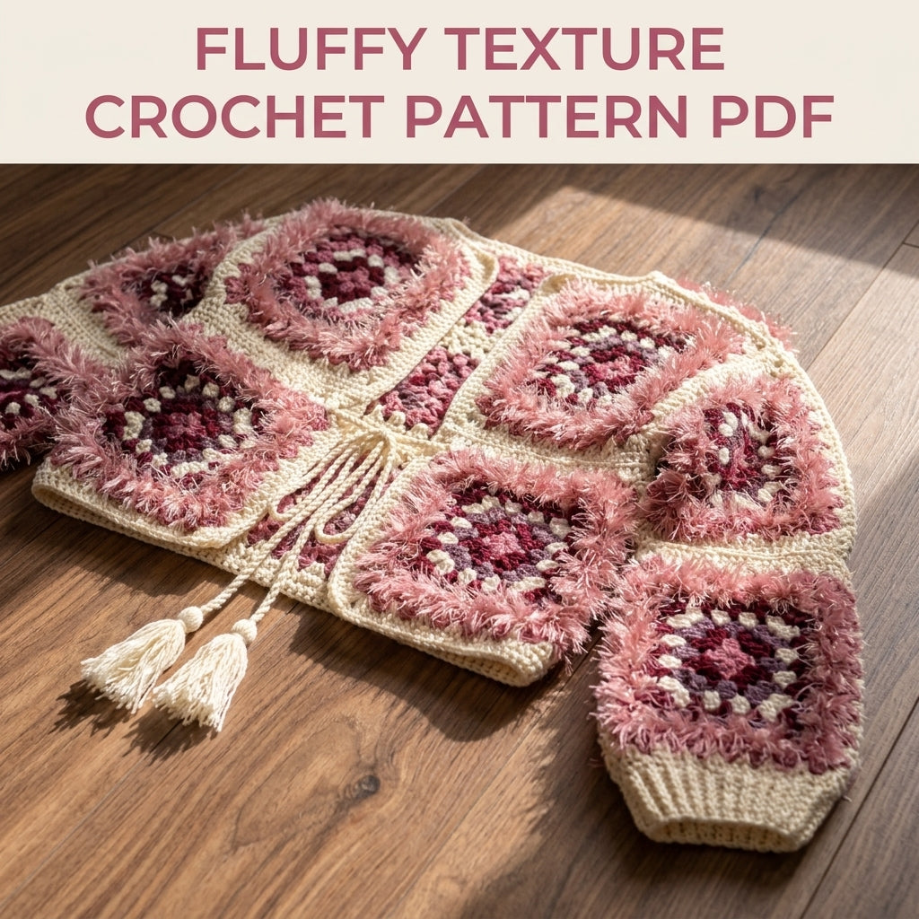 Fluffy Pink Cardigan Crochet Pattern PDF – Granny Square Cropped Tie Cardigan