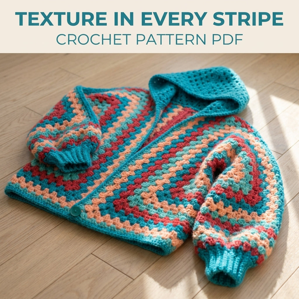 Hooded Hexagon Cardigan Crochet Pattern PDF – Granny Stripe Hoodie Cardigan