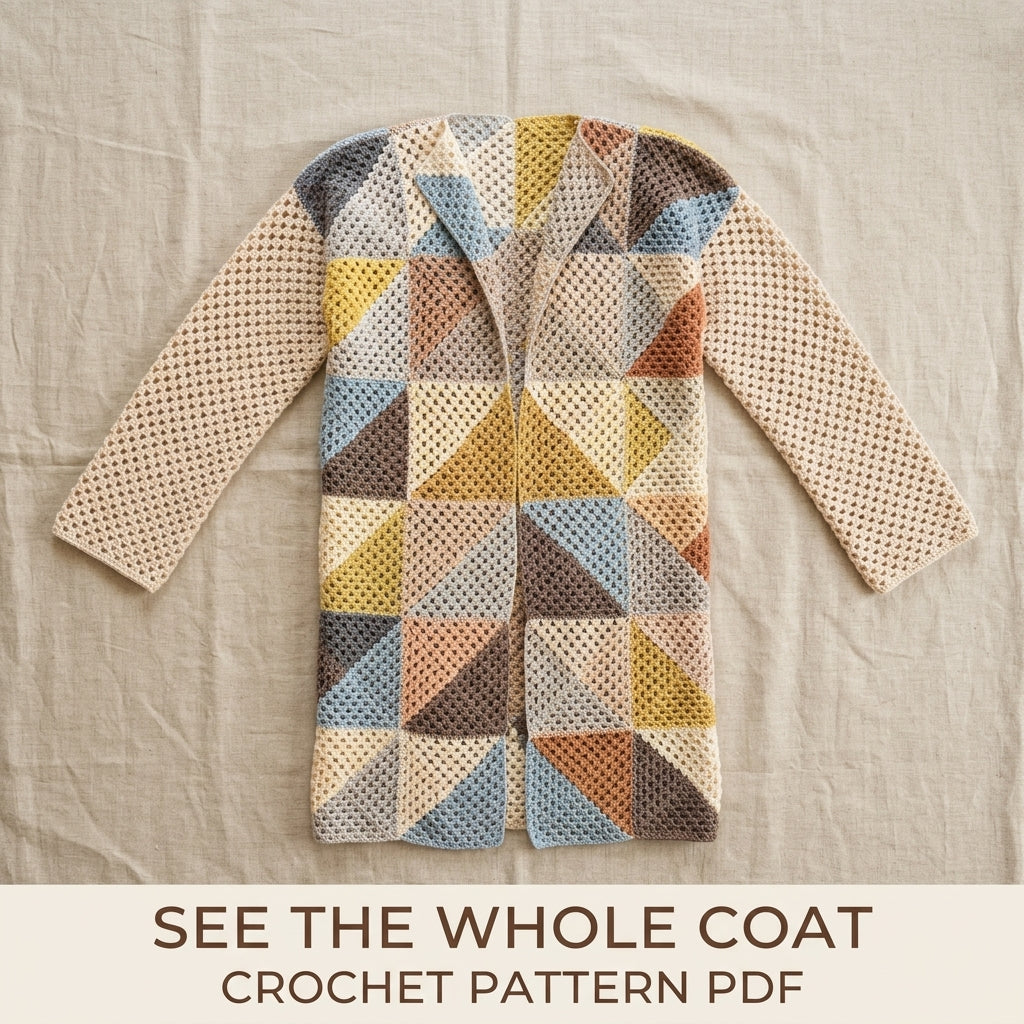 Half Square Coat Crochet Pattern PDF – Granny Square Triangle Long Cardigan