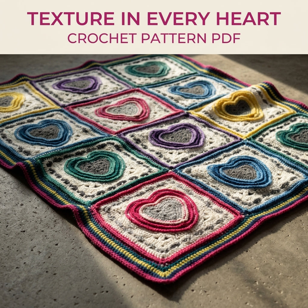Rainbow Heart Granny Square Blanket Crochet Pattern PDF – Hearts Afghan
