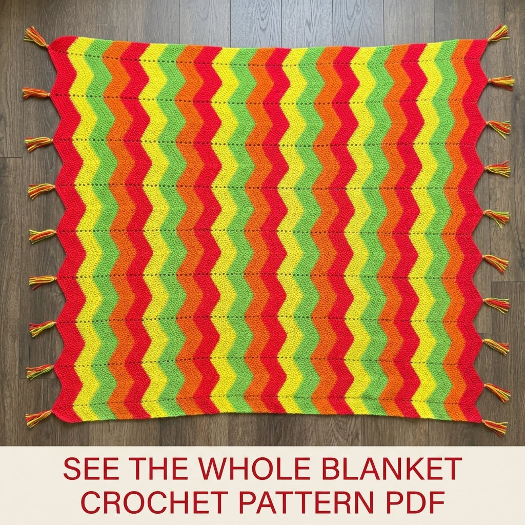 Bright Ripple Blanket Crochet Pattern PDF – Bright Zigzag Afghan with Tassels