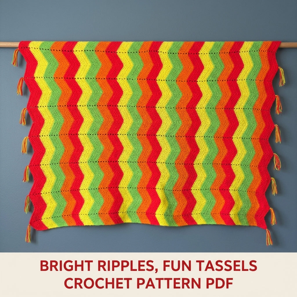 Bright Ripple Blanket Crochet Pattern PDF – Bright Zigzag Afghan with Tassels