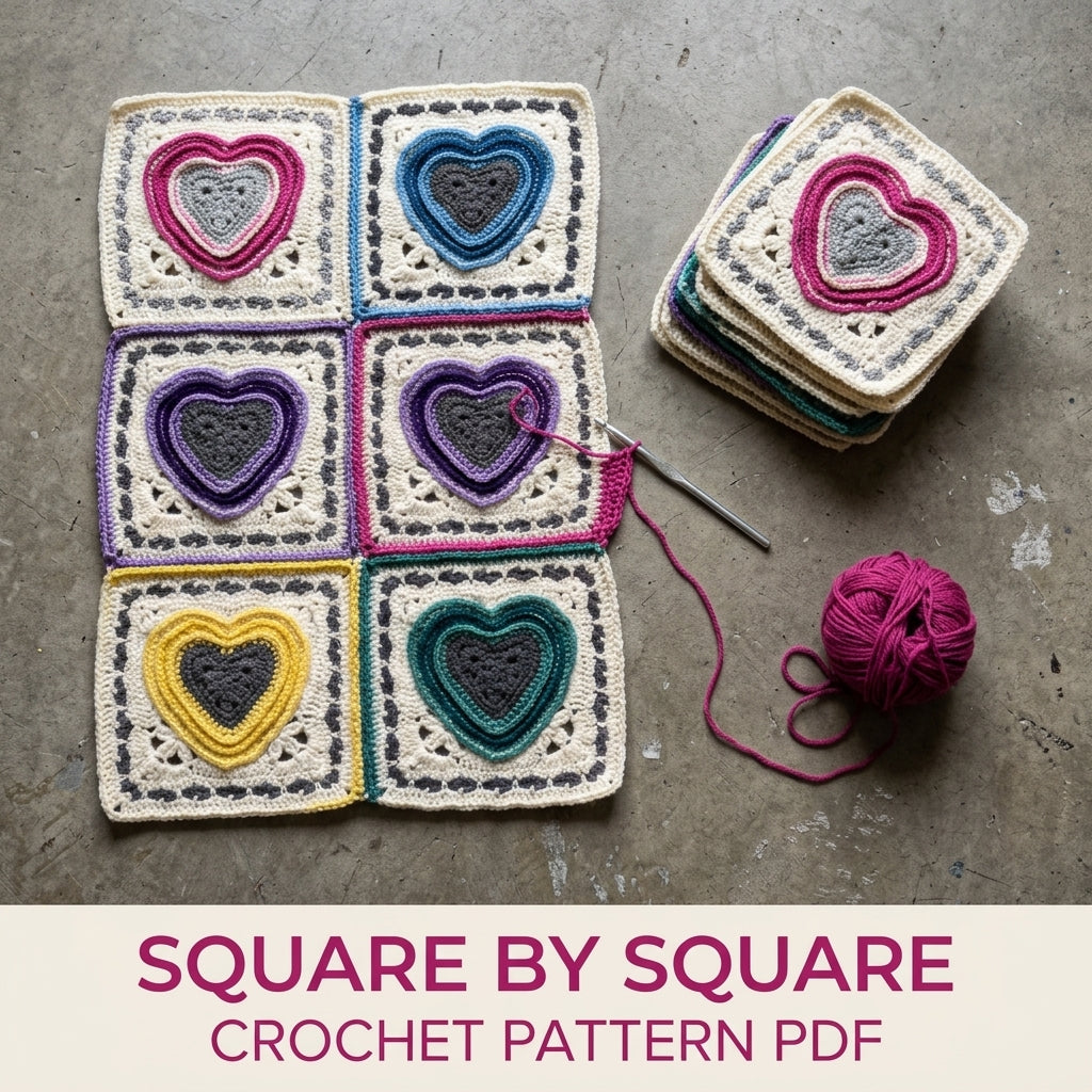 Rainbow Heart Granny Square Blanket Crochet Pattern PDF – Hearts Afghan