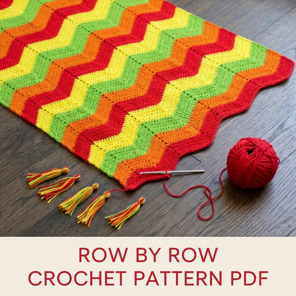 Bright Ripple Blanket Crochet Pattern PDF – Bright Zigzag Afghan with Tassels