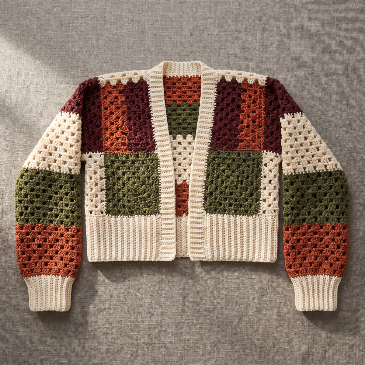Granny Square Cardigan Crochet Pattern PDF | Cropped Patchwork Cardi Jacket, US Terms, Worsted