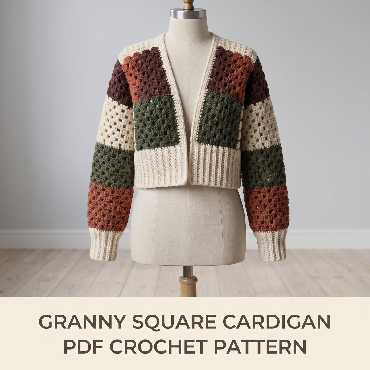 Granny Square Cardigan Crochet Pattern PDF | Cropped Patchwork Cardi Jacket, US Terms, Worsted