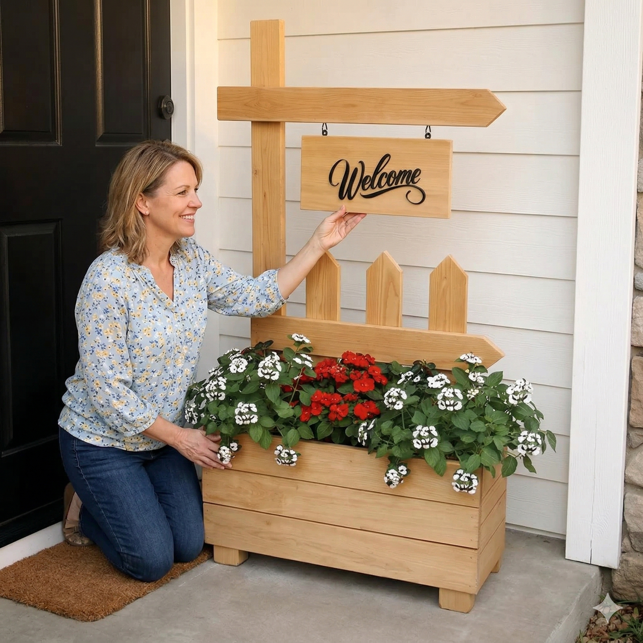DIY Welcome Planter Plan PDF | Porch Sign Stand with Flower Box |Beginner Woodworking