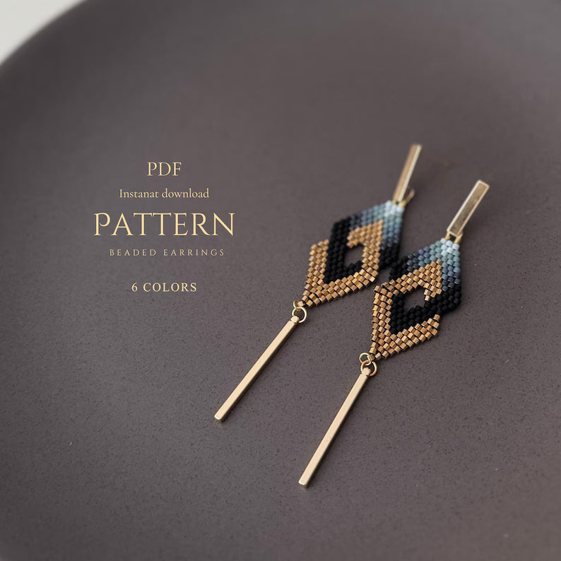 Diamond Beaded Earrings Pattern, Miyuki Delica Brick Stitch (PDF Tutorial)