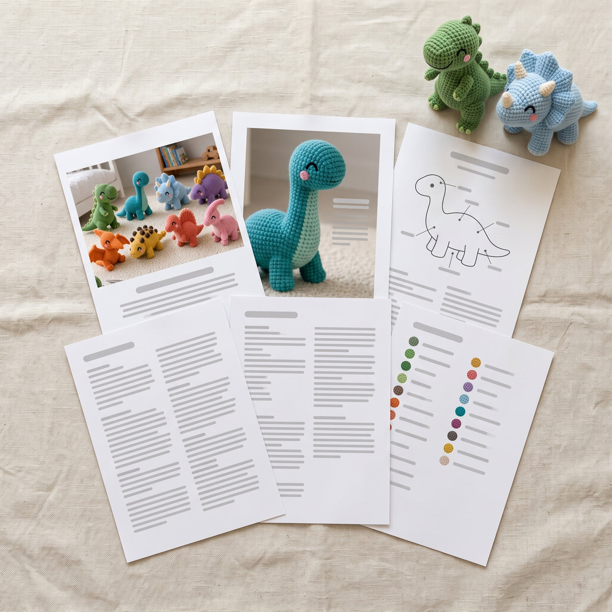 Dinosaur Crochet Pattern PDF, 8 Amigurumi Dinosaurs, T-Rex, Triceratops, Stegosaurus, Baby Safe Embroidered Eyes, Beginner