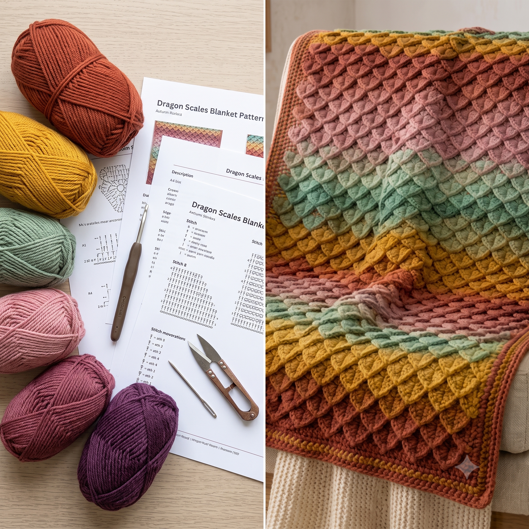 Dragon Scales Blanket Crochet Pattern PDF | Easy Textured Throw Pattern, Dragon Scale Afghan Blanket, Beginner, US Terms, Instant Download