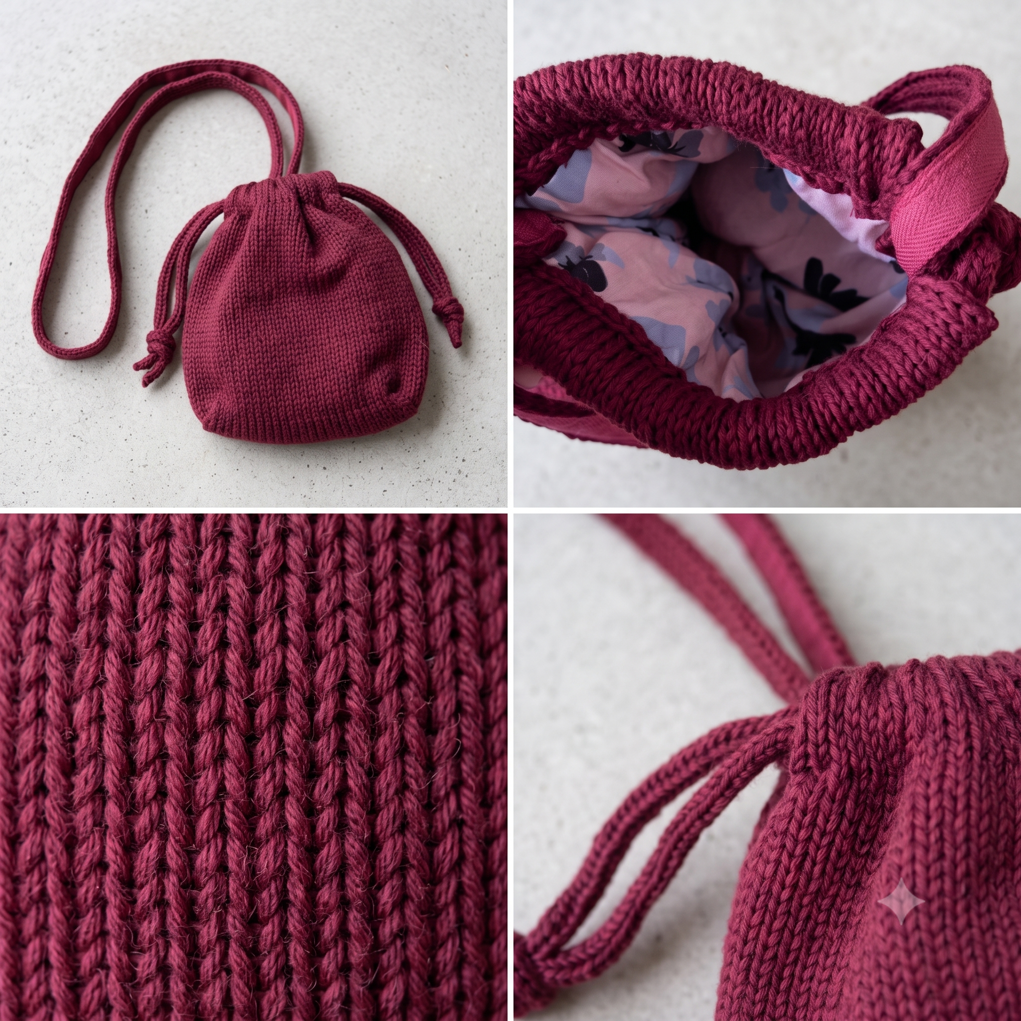 Drawstring Bucket Bag Knitting Pattern β PDF Knit Pouch Purse in 3 Sizes β Beginner-Friendly Intermediate Project β Crossbody Knit Bag with Cord & Strap β Instant Download