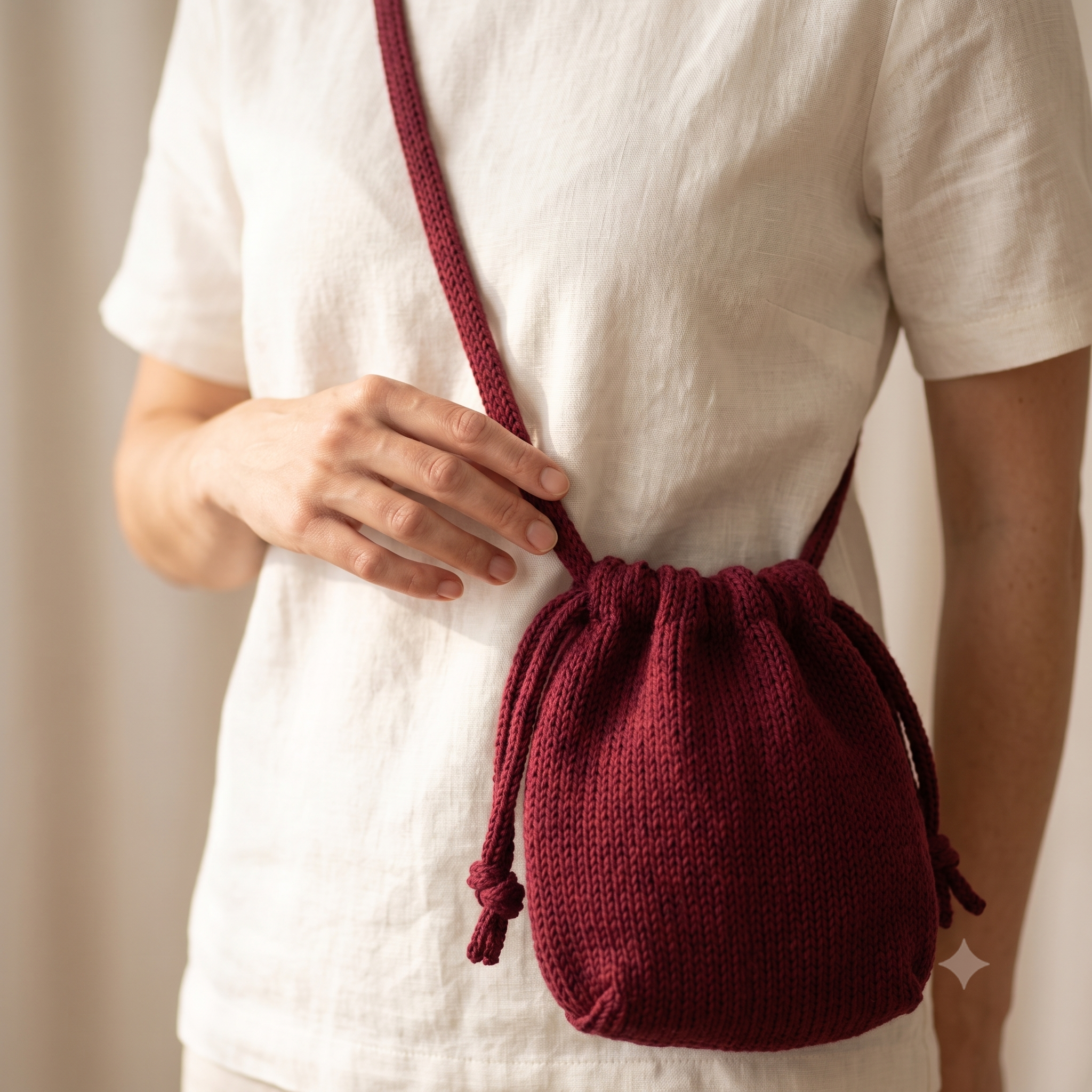 Drawstring Bucket Bag Knitting Pattern β PDF Knit Pouch Purse in 3 Sizes β Beginner-Friendly Intermediate Project β Crossbody Knit Bag with Cord & Strap β Instant Download