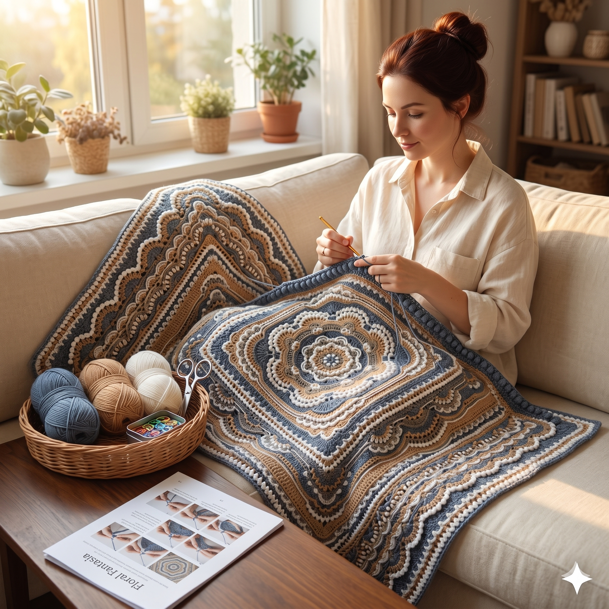 Crochet blanket pattern pdf file FLORAL FANTASIA blanket pattern photo tutorial girl vintage vibe blanket pattern