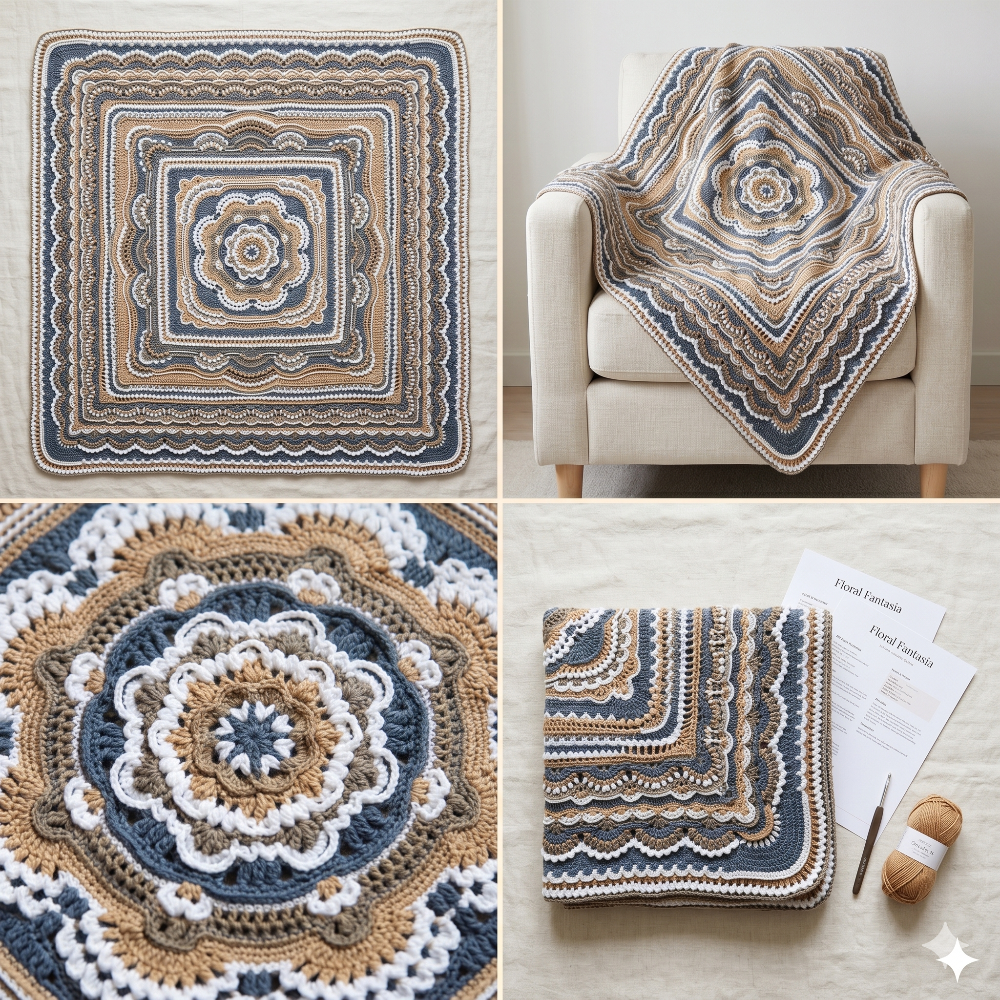 Crochet blanket pattern pdf file FLORAL FANTASIA blanket pattern photo tutorial girl vintage vibe blanket pattern
