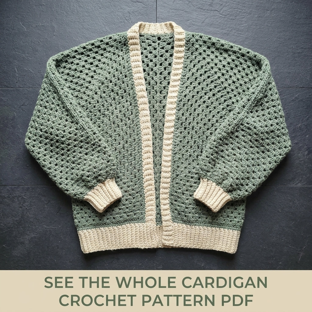Sage Granny Stitch Cardigan Crochet Pattern PDF – Oversized Cardigan with Ribbed Band