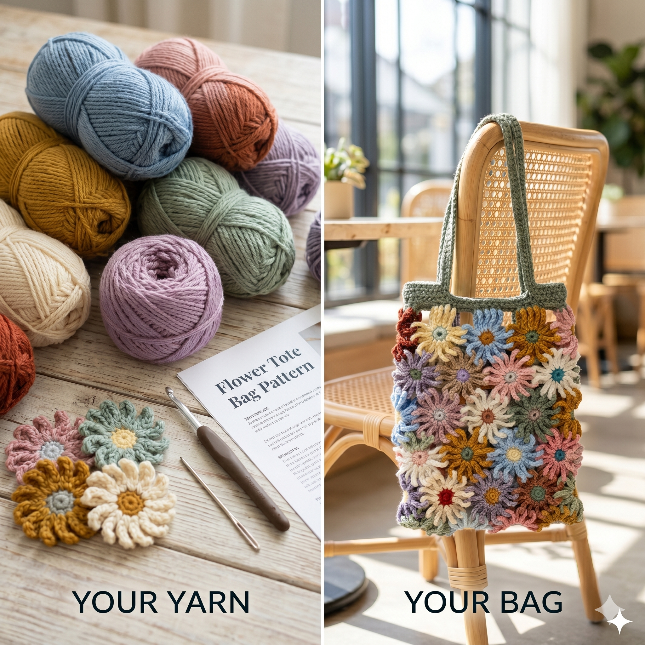 Crochet Flower Bag Pattern – Floral Tote Bag PDF Digital Download
