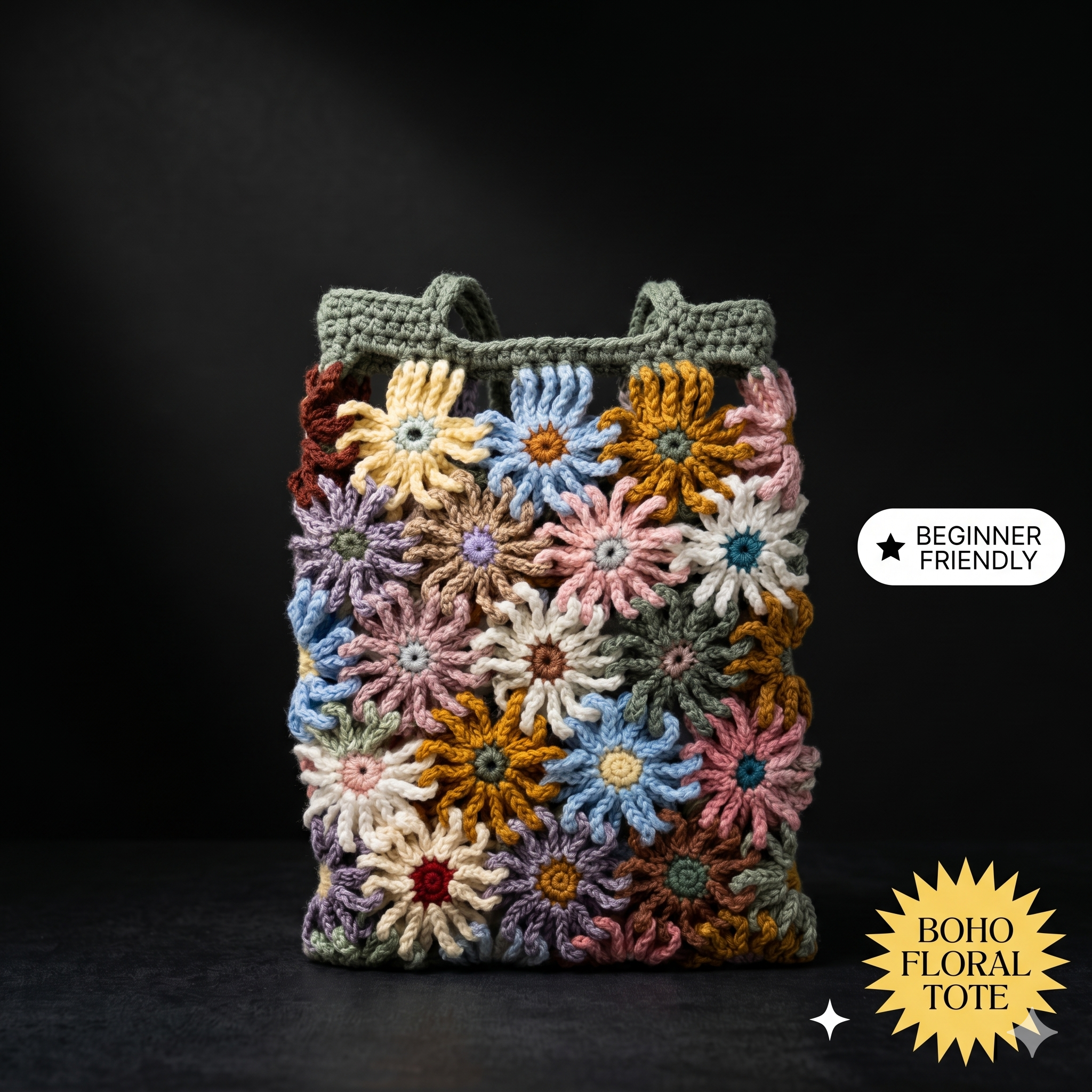 Crochet Flower Bag Pattern – Floral Tote Bag PDF Digital Download