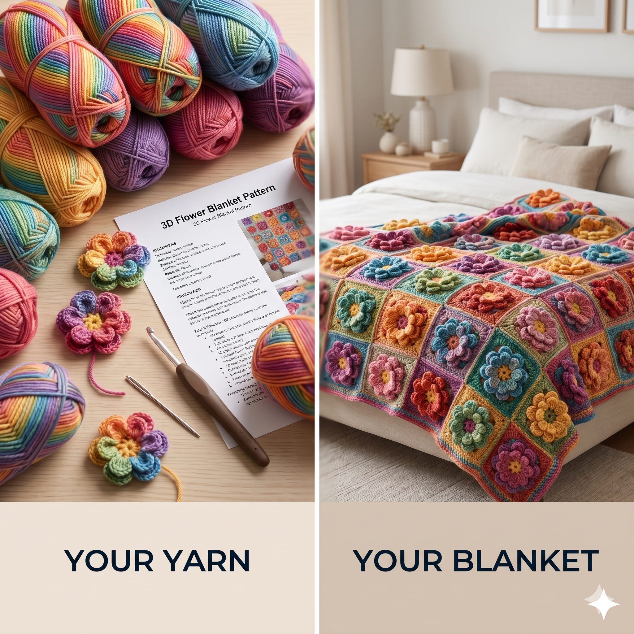 Crochet Flower Blanket Pattern – 3D Floral Granny Square Throw (PDF Download)