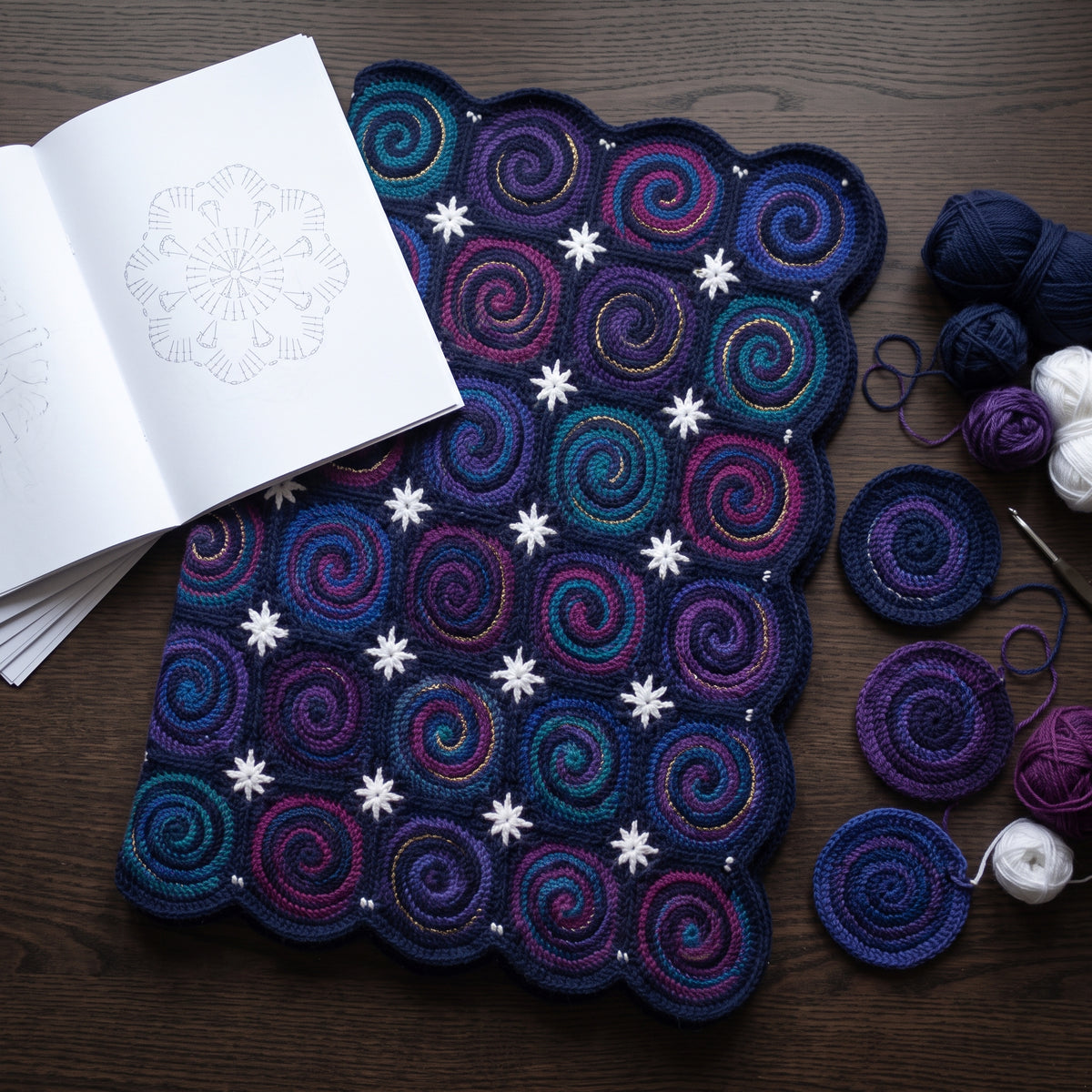 Galaxy Spiral Blanket Crochet Pattern PDF, Night Sky Swirl Motif Afghan with Star Joins, Space Throw, Instant Download