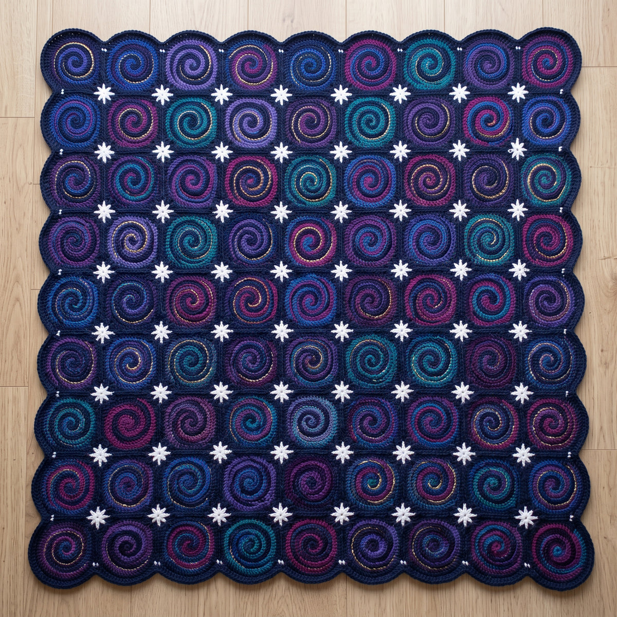 Galaxy Spiral Blanket Crochet Pattern PDF, Night Sky Swirl Motif Afghan with Star Joins, Space Throw, Instant Download
