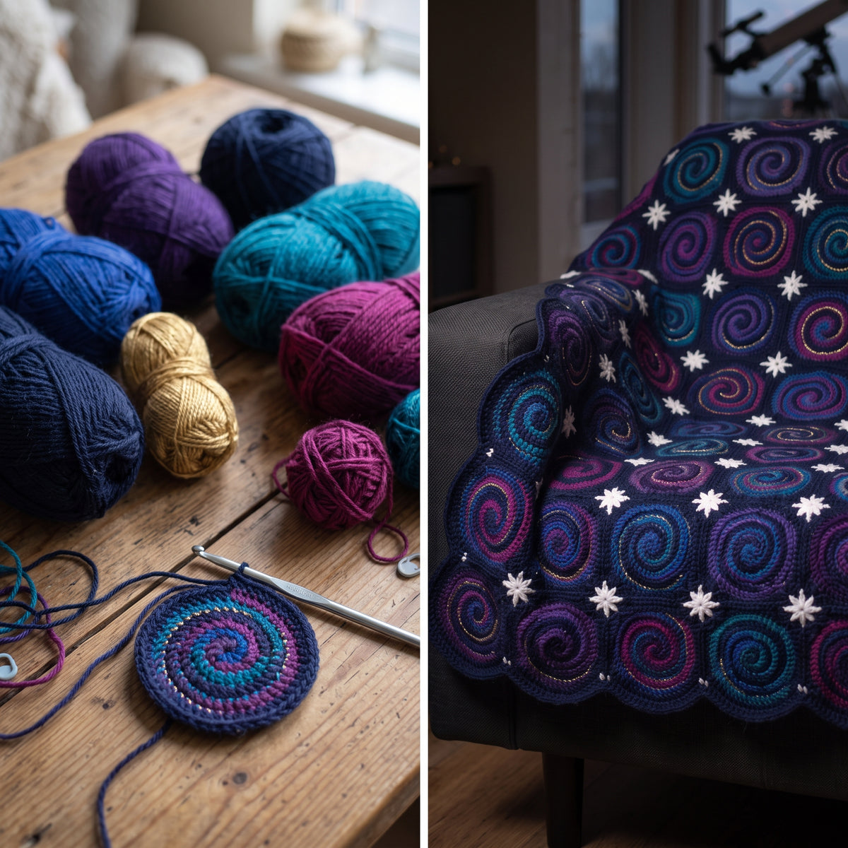 Galaxy Spiral Blanket Crochet Pattern PDF, Night Sky Swirl Motif Afghan with Star Joins, Space Throw, Instant Download
