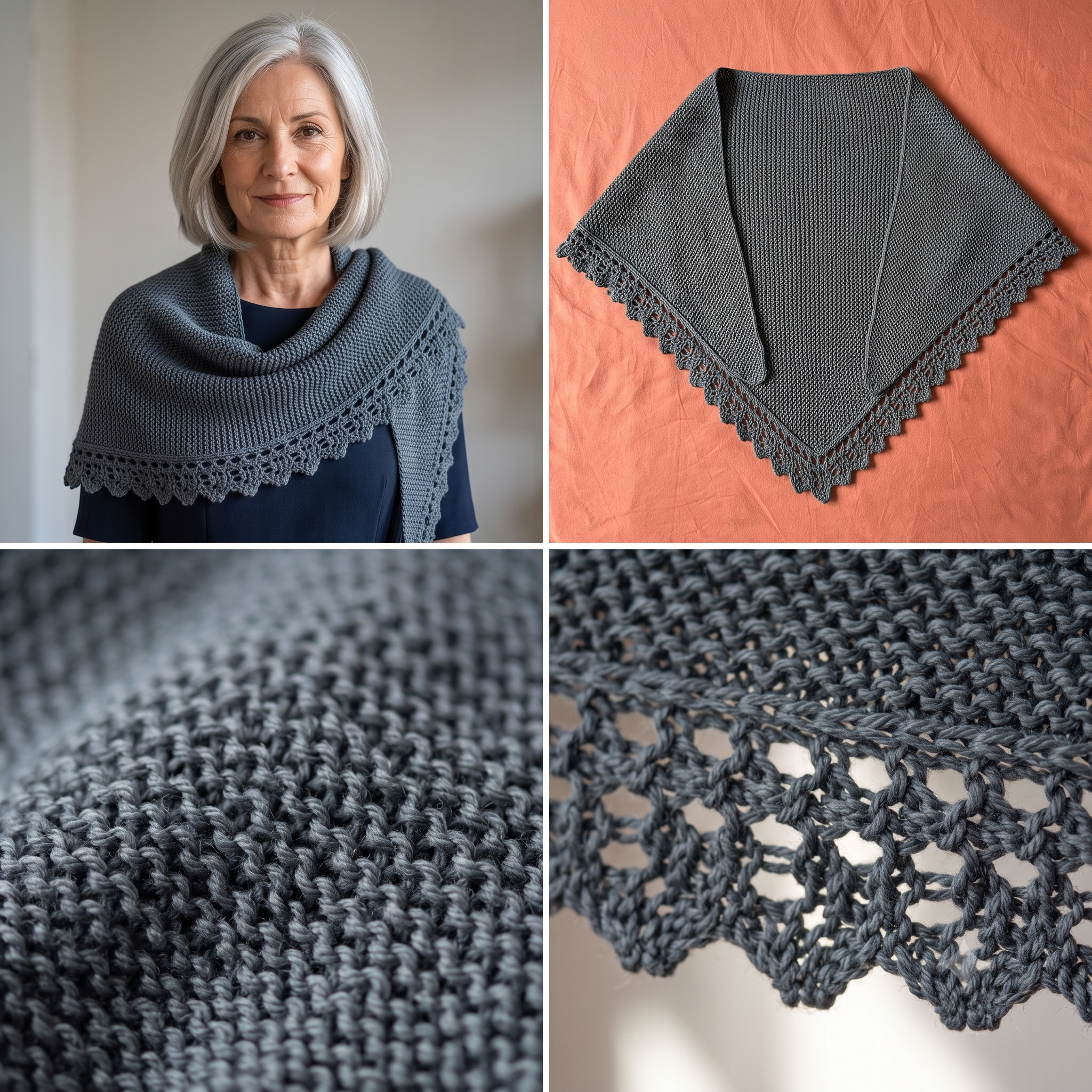 Garter Stitch Lace Shawl Knitting Pattern PDF, Triangular Shawl, Knitted Lace Border, Three Sizes, Intermediate, DK Yarn