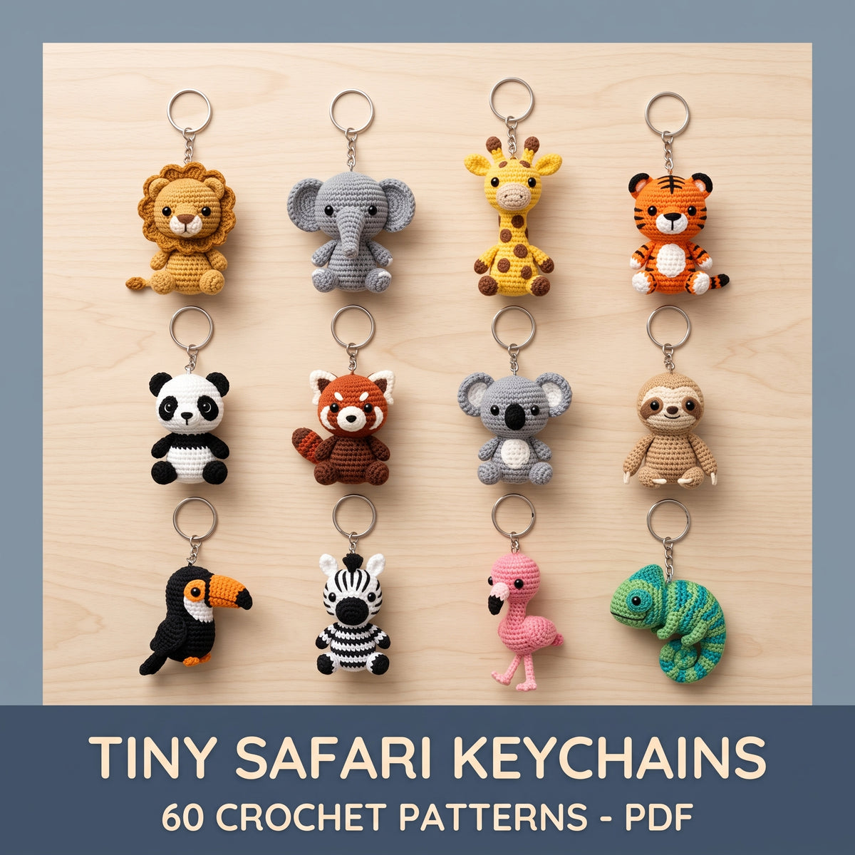Crochet Animal Keychain Pattern Bundle PDF, 60 Mini Amigurumi Patterns